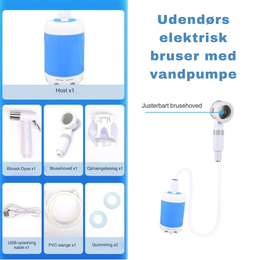 CampFlow™ | Bærbar brusenhed med vandpumpe