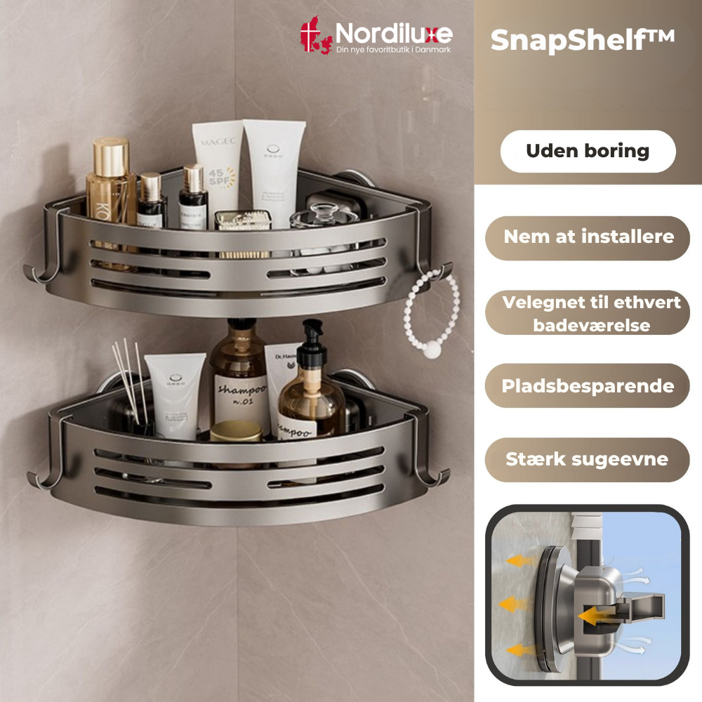 SnapShelf™ | Få orden på badeværelset på få sekunder