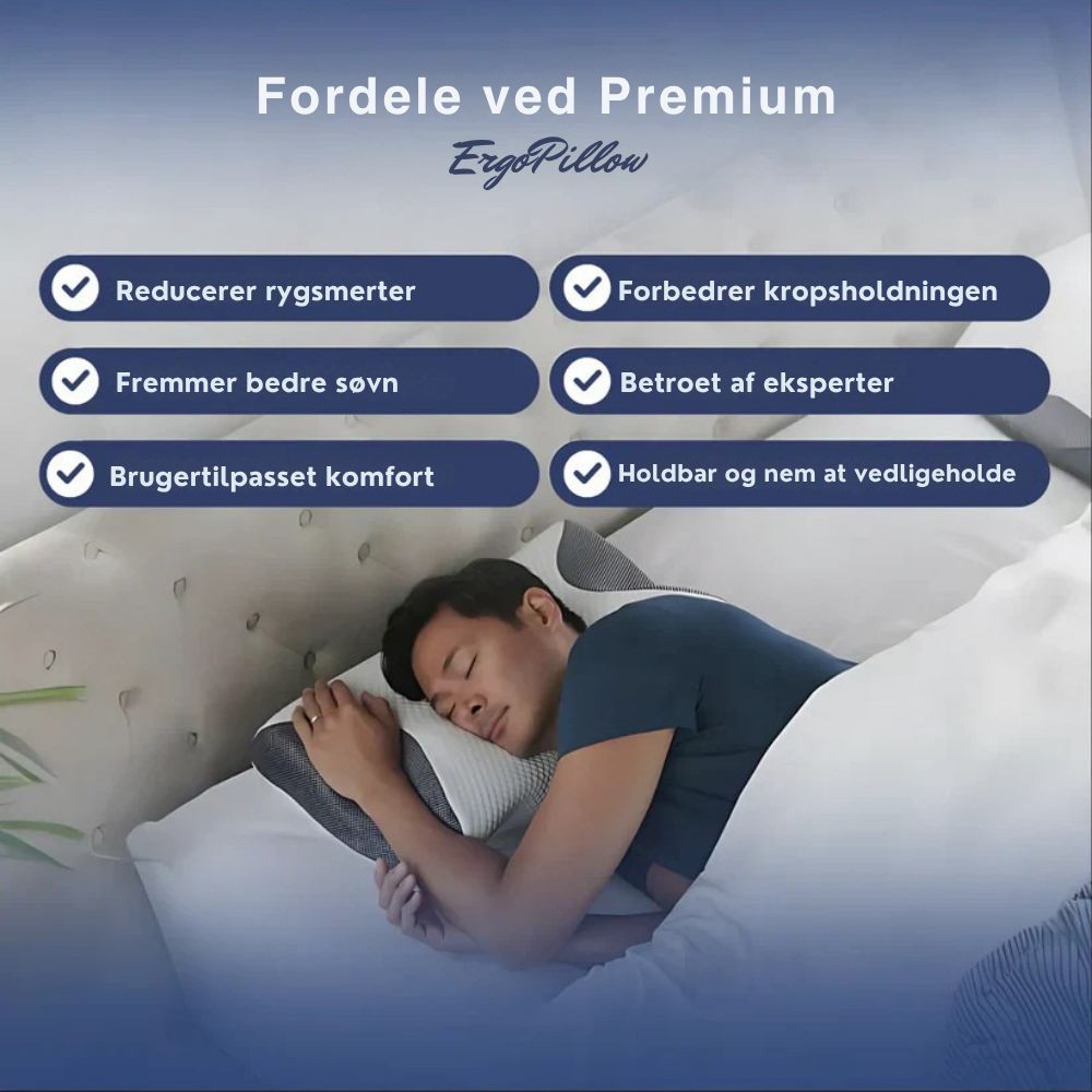 ErgoPillow™ | Sov bedre, vågn friskere – ergonomisk støtte til nakke og ryg hele natten