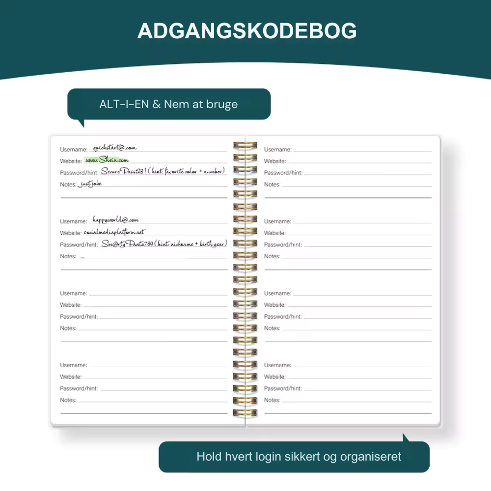 PasswordBog™ | Den sjove måde at få styr på alle dine adgangskoder