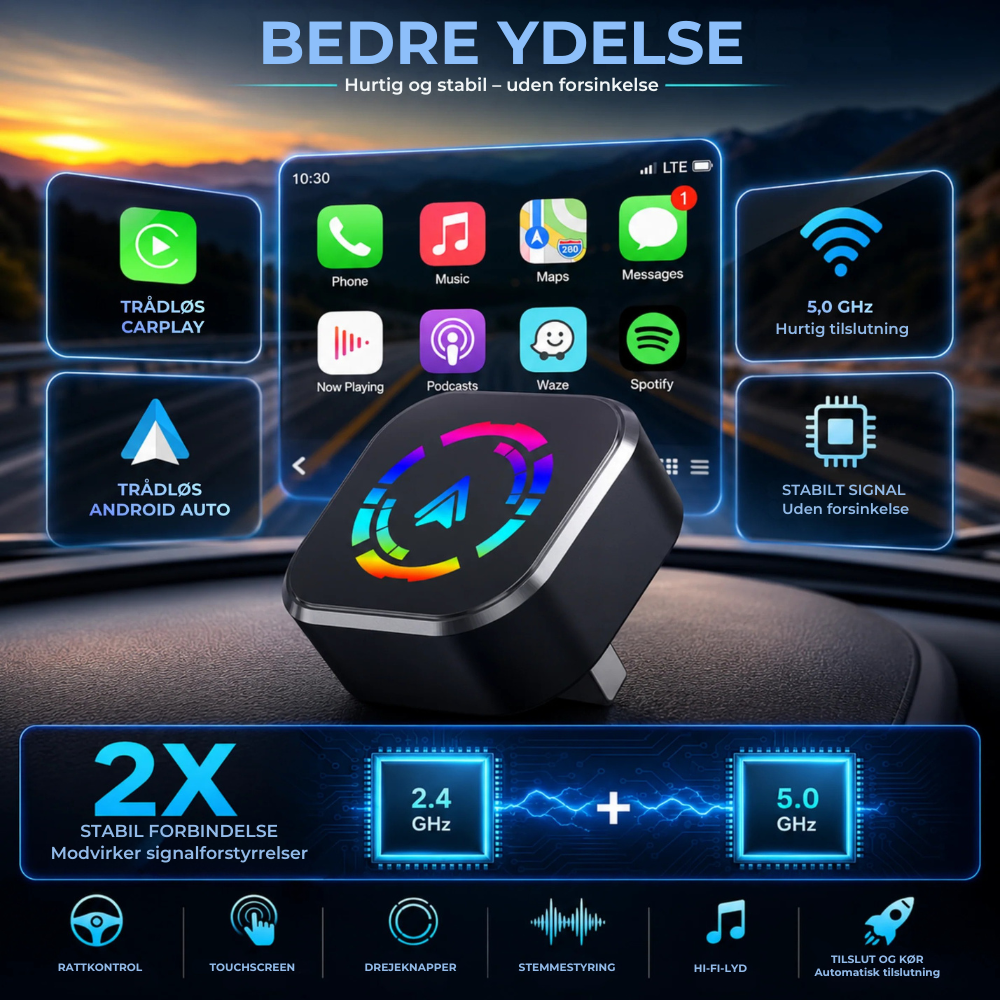 DriveLink Pro™ | Trådløs CarPlay uden kabel hver tur