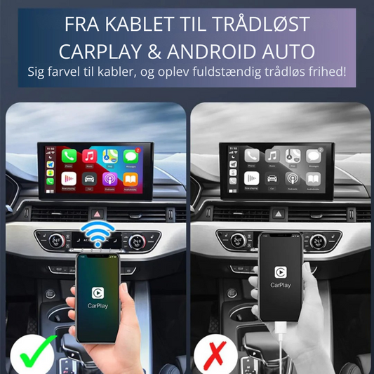 EasyCarPlay™ | Trådløs Apple CarPlay & Android Auto | USB-A & USB-C