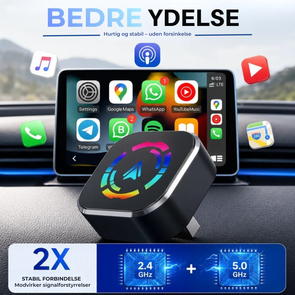DriveLink Pro™ | Trådløs CarPlay uden kabel hver tur