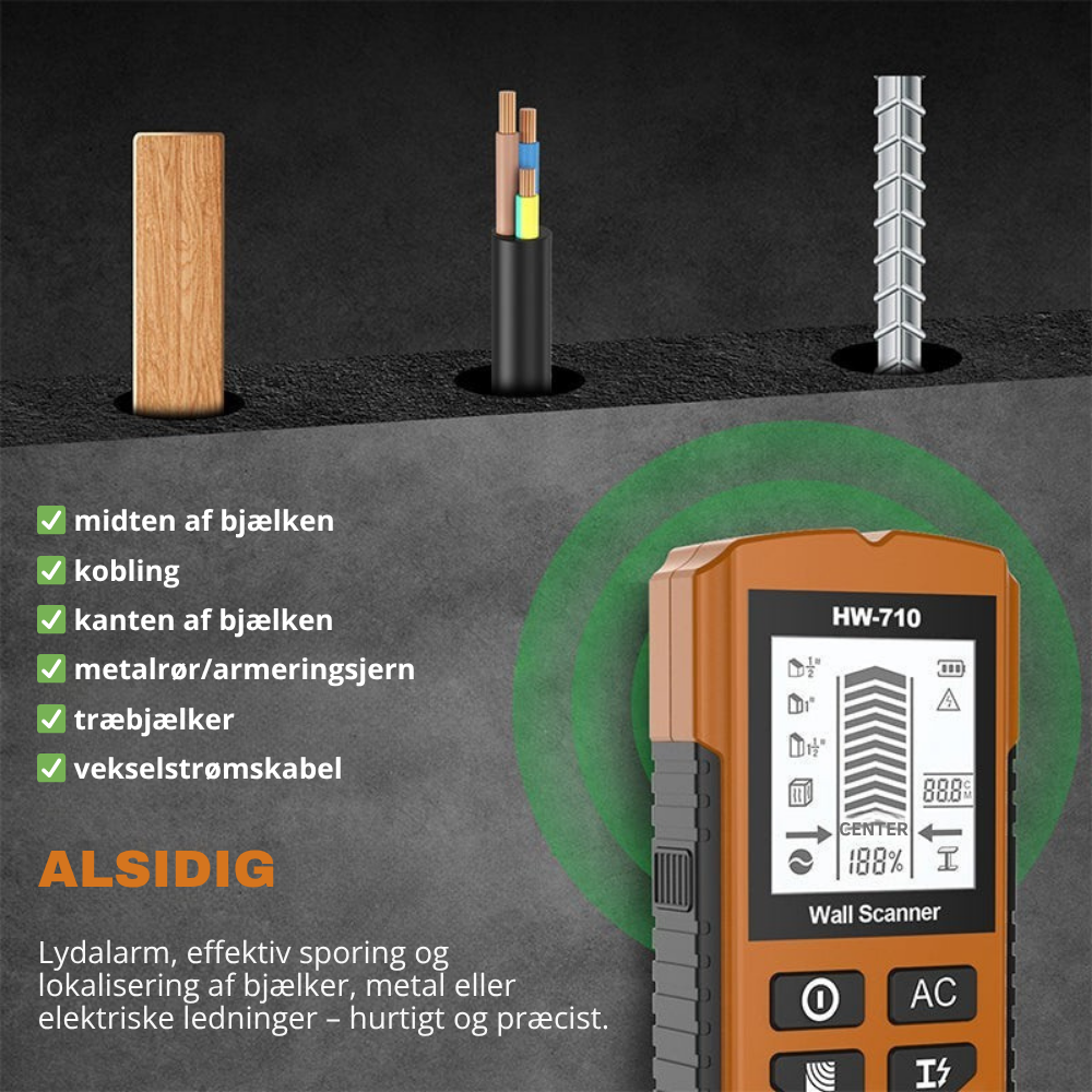 WallScanner™ | Undgå dyre fejl – sikr dig struktur og ledninger i dine vægge