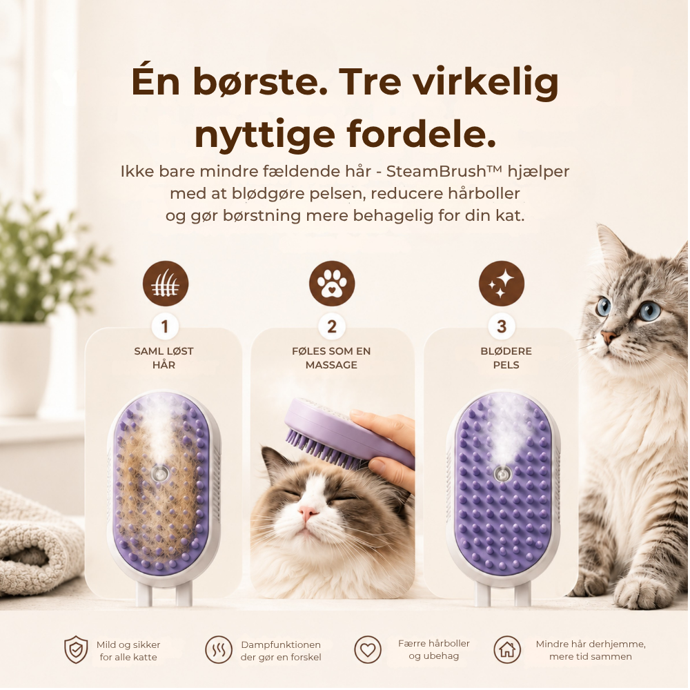 SteamBrush™ | Stop hårene, før de ender overalt i hjemmet