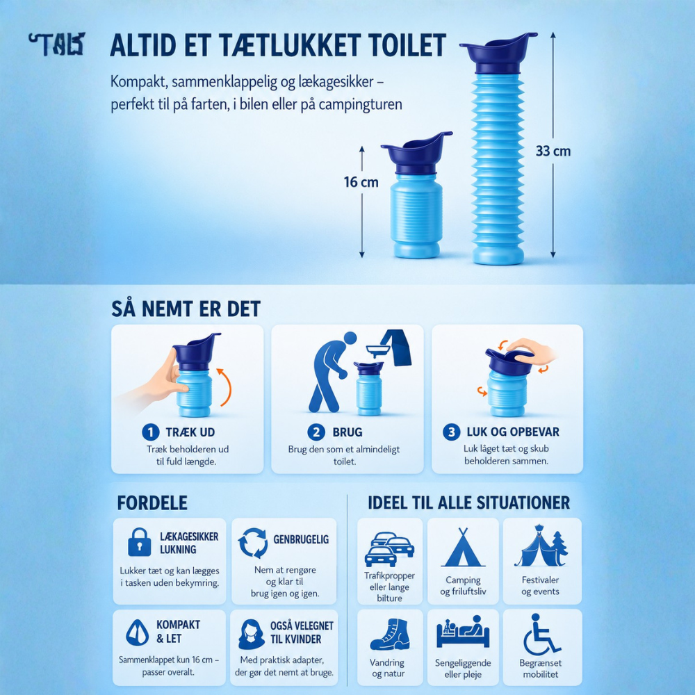 ToiletGo™ | Altid et toilet lige ved hånden