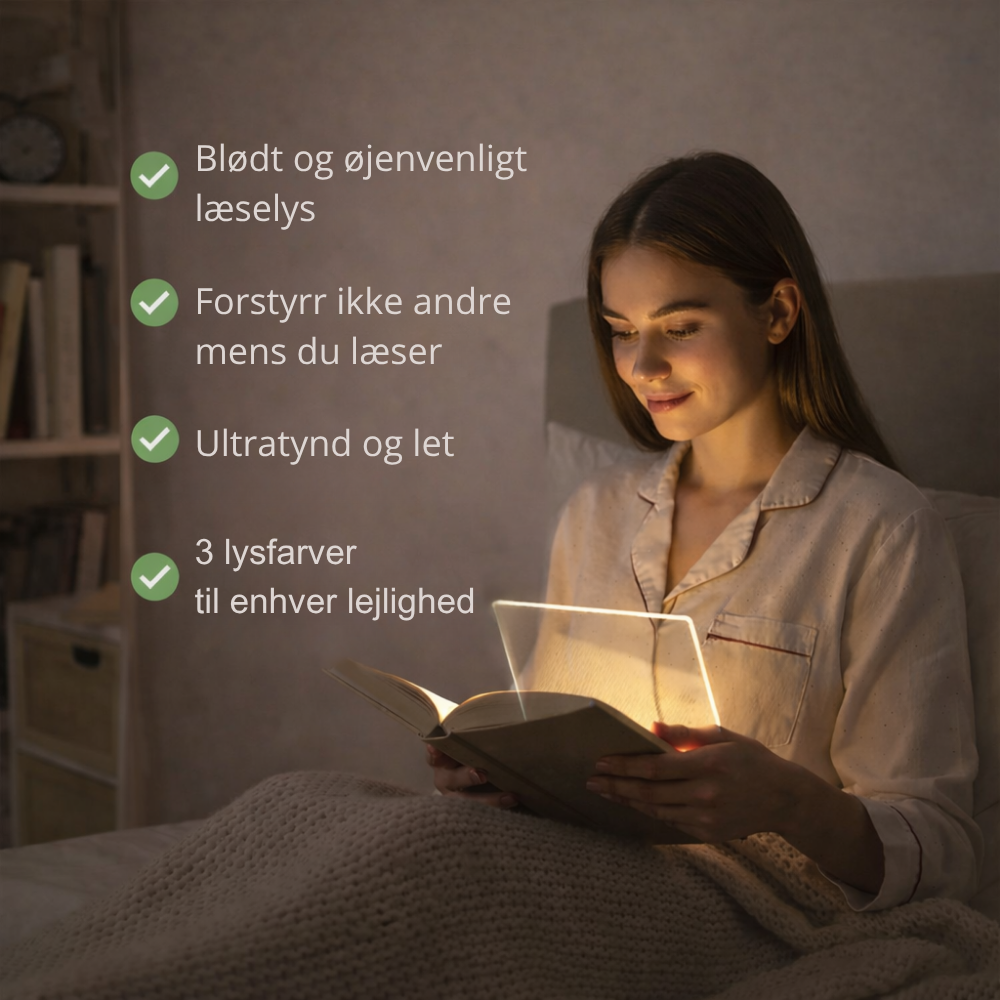 LightBook™ Pro | Roligt læselys direkte på siden om aftenen