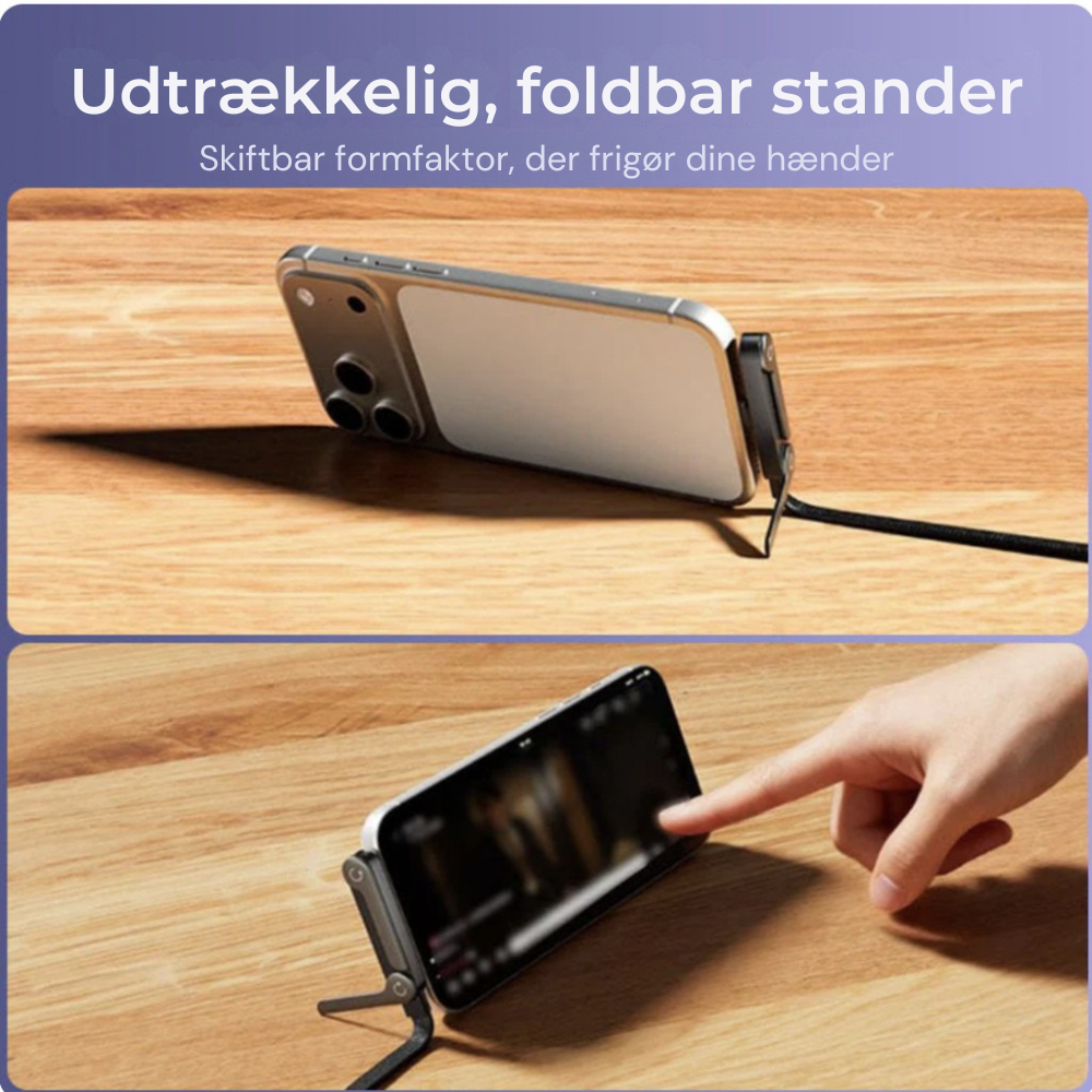 FoldStand™ | Oplad din telefon og se indhold uden improviserede løsninger