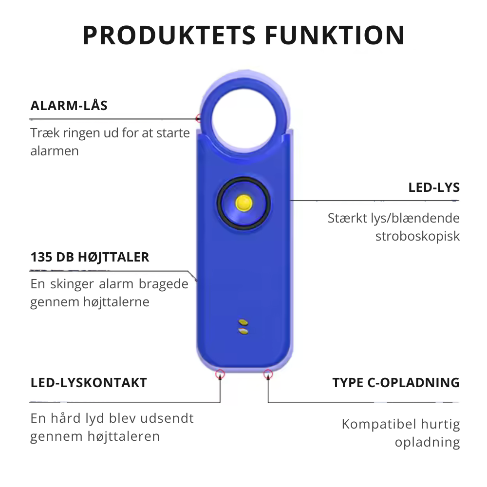 DeFendra™ | Sikkerhedsalarm til kvinder og børn til udendørs brug og på farten