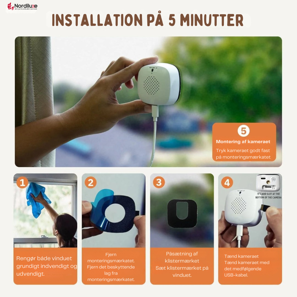 SilentWatch™ | Diskret indendørs kamera der beskytter dit hjem – uden boring