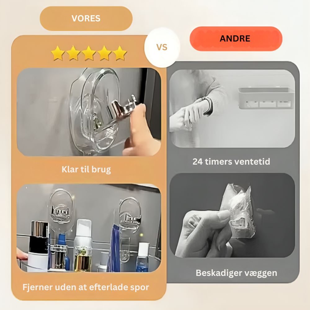 GripRack™ | Praktisk opbevaring uden boring – hold køkken og badeværelse ryddeligt