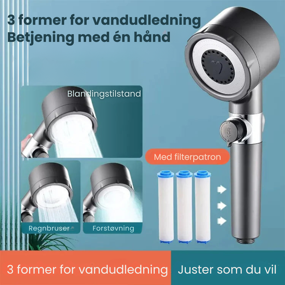 PowerJet™ | 4 i 1 massage- og Hudskønheds Multifunktions Brusehoved